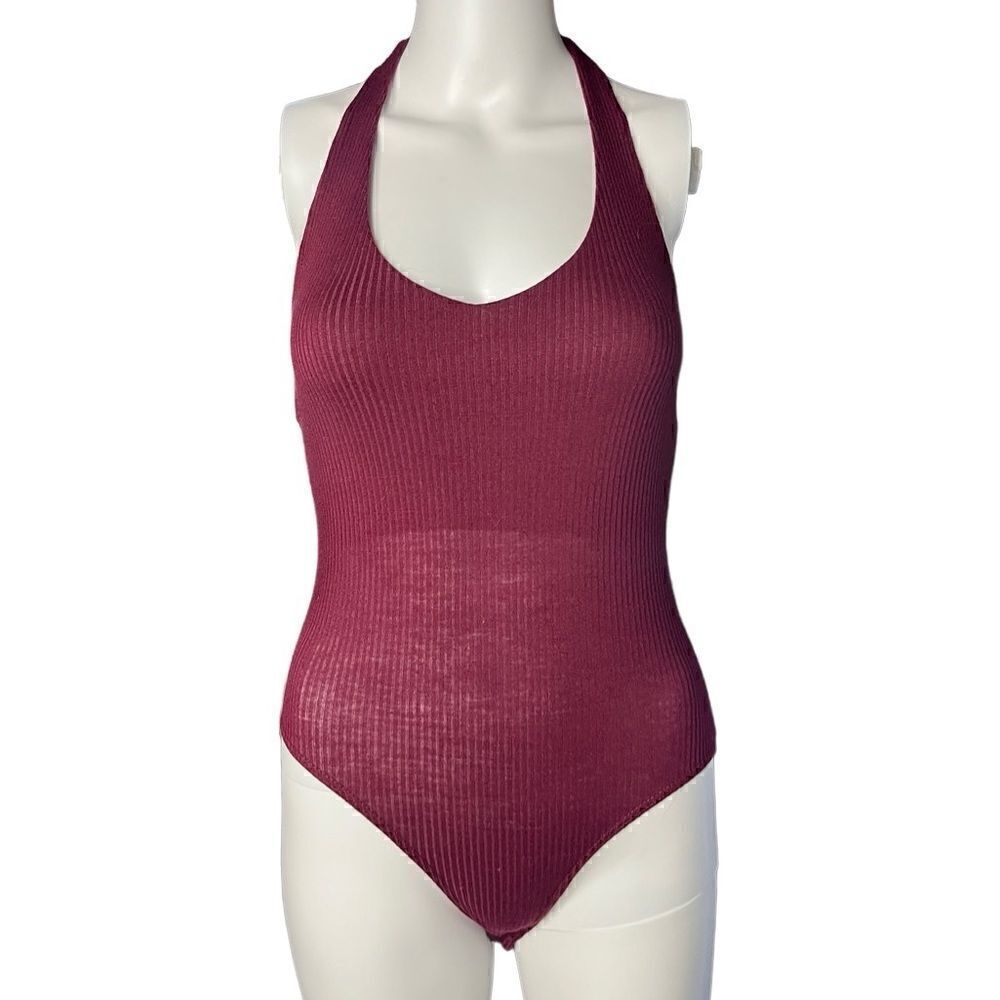 Violet Moon Ribbed Halter Bodysuit Maroon Red Size XS
